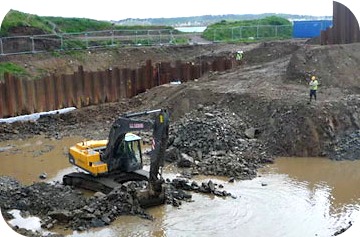Bulldozer in flooded area